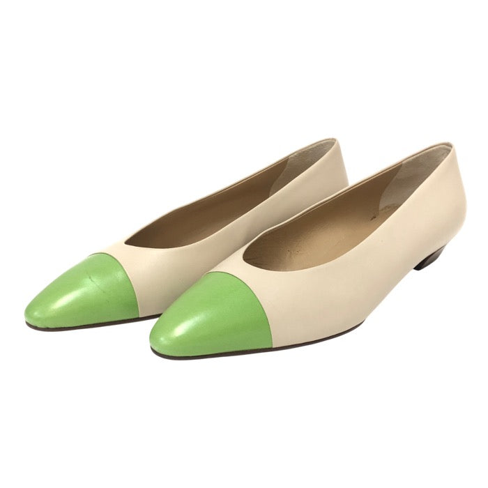 PRADA プラダ バイカラー ローヒール パンプス レザー ベージュ グリーン【中古】【美品】 レディース