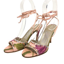 画像をギャラリービューアに読み込む, Salvatore Ferragamo サルヴァトーレフェラガモ レースアップ ビジュー付 サンダル サテン ピンク 24.5cm相当【中古】 レディース
