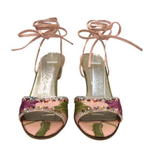 画像をギャラリービューアに読み込む, Salvatore Ferragamo サルヴァトーレフェラガモ レースアップ ビジュー付 サンダル サテン ピンク 24.5cm相当【中古】 レディース
