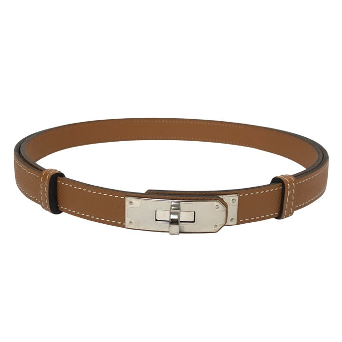 HERMES エルメス シルバー金具 ケリー18 ベルト ヴォーエプソン ブラウン X刻印【中古】【美品】