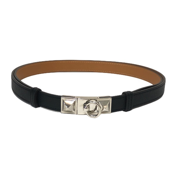 HERMES エルメス シルバー金具 リヴァル18 ベルト ヴォーエプソン ブラック C刻印【中古】