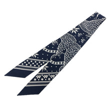 画像をギャラリービューアに読み込む, HERMES エルメス ツイリー Les Leopards Bandana バンダナ レオパード スカーフ シルク ネイビー【中古】
