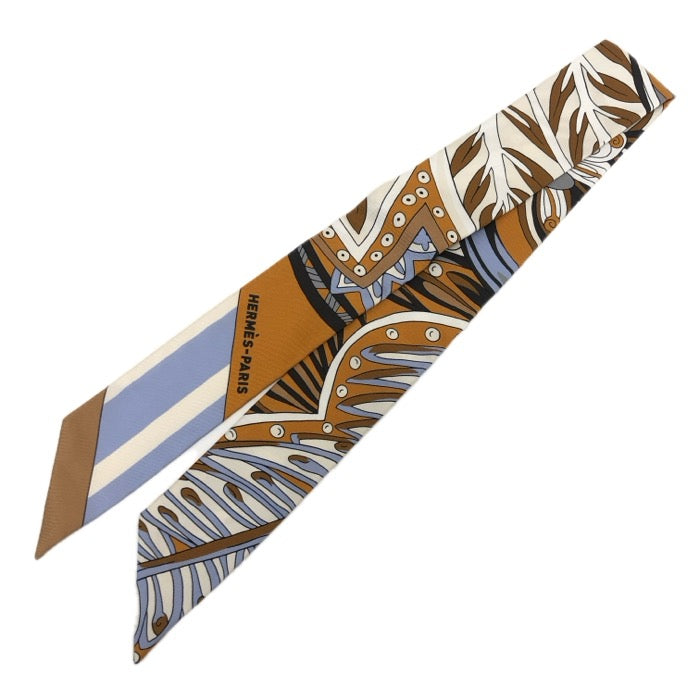 HERMES エルメス ツイリー Le Jardin de la Maharani マハラニの庭 スカーフ シルク オーカー【中古】