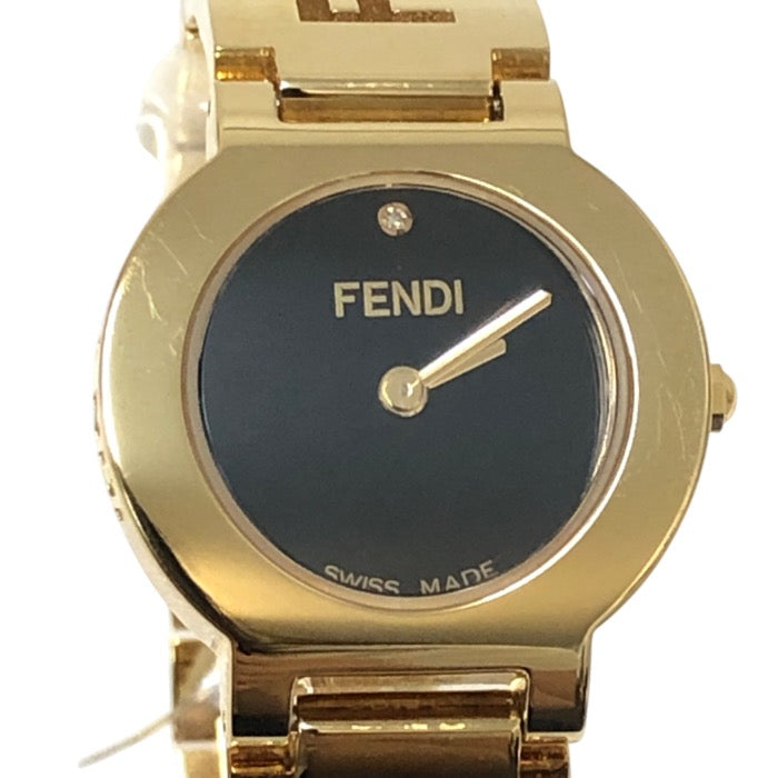 FENDI フェンディ 限定モデル 1Pダイヤ ステラ LIMITED 3060L 腕時計 GP ゴールド クオーツ ブラック文字盤 24mm【中古】 レディース