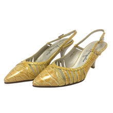 画像をギャラリービューアに読み込む, 銀座かねまつ ギンザカネマツ バックストラップ ポインテッドトゥ 型押し ミュール レザー イエロー 23cm【中古】【新品同様】【美品】レディース
