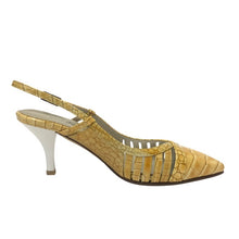 画像をギャラリービューアに読み込む, 銀座かねまつ ギンザカネマツ バックストラップ ポインテッドトゥ 型押し ミュール レザー イエロー 23cm【中古】【新品同様】【美品】レディース
