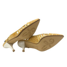 画像をギャラリービューアに読み込む, 銀座かねまつ ギンザカネマツ バックストラップ ポインテッドトゥ 型押し ミュール レザー イエロー 23cm【中古】【新品同様】【美品】レディース
