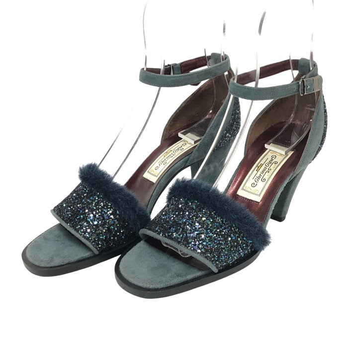 Glorious Gigot グロリアスジゴ ストラップ サンダル スウェード/ファー/グリッター ダスティブルー 23cm【中古】【新品同様】【美品】レディース