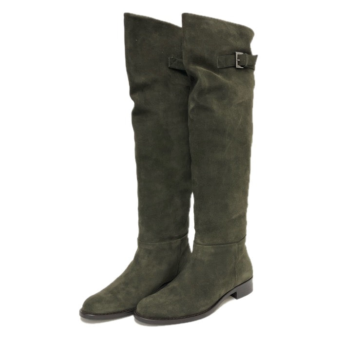 STARIONI スタリオーニ ニーハイ ブーツ スウェード カーキ サイズ38 24.5cm相当【中古】【新品同様】【美品】レディース