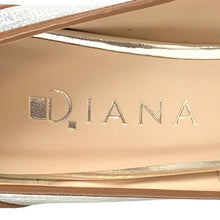 画像をギャラリービューアに読み込む, DIANA ダイアナ リボン オープントゥ パンプス レザー シルバー ブラウン 8.5cmヒール 24.5cm【中古】【新品同様】【美品】レディース
