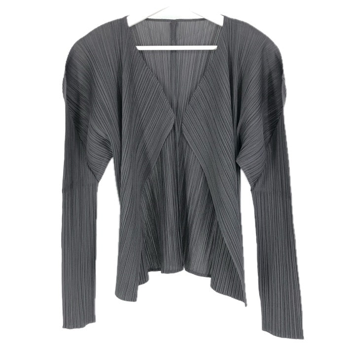 Pleated Please Issey Miyake プリーツプリーズ イッセイミヤケ PP04-JD623 カーディガン ダークグレー XL相当【中古】 レディース