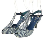 FENDI フェンディ アンクルストラップ  サンダル デニム/レザー ブルー ホワイト 9.5cmヒール サイズ37.5(24.5cm相当)【中古】【新品同様】【美品】レディース