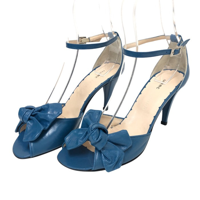 MARC JACOBS マークジェイコブス リボン アンクルストラップ サンダル レザー ブルー 8cmヒール サイズ37.5(24.5cm相当)【中古】レディース