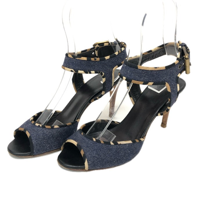 GIUSEPPE ZANOTTI ジュゼッペザノッティ アンクルストラップ サンダル レオパード デニム ブルー 8.5cmヒール サイズ38(25cm相当)【中古】レディース