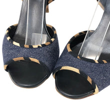 画像をギャラリービューアに読み込む, GIUSEPPE ZANOTTI ジュゼッペザノッティ アンクルストラップ サンダル レオパード デニム ブルー 8.5cmヒール サイズ38(25cm相当)【中古】レディース
