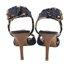 画像をギャラリービューアに読み込む, GIUSEPPE ZANOTTI ジュゼッペザノッティ アンクルストラップ サンダル レオパード デニム ブルー 8.5cmヒール サイズ38(25cm相当)【中古】レディース
