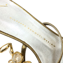 画像をギャラリービューアに読み込む, GIUSEPPE ZANOTTI ジュゼッペザノッティ ビジュー付 サンダル レザー ゴールド 6cmヒール サイズ38.5(25.5cm相当)【中古】 レディース
