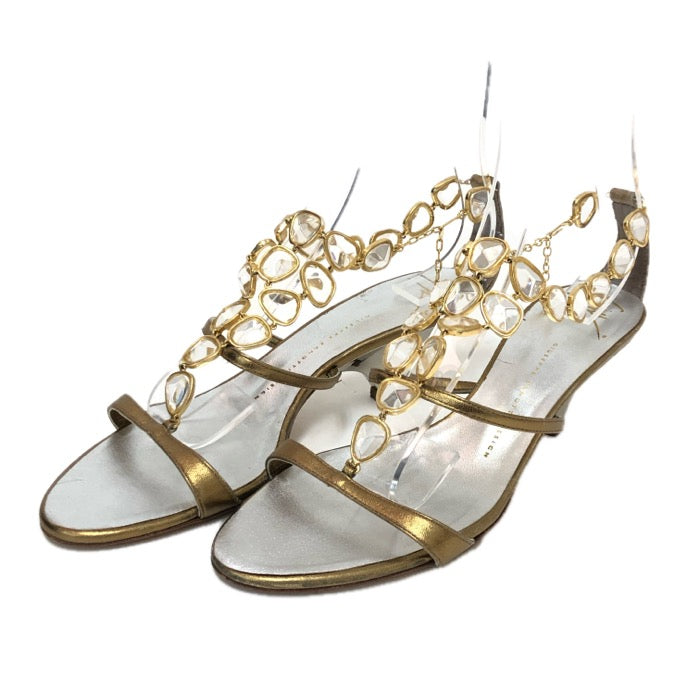 GIUSEPPE ZANOTTI ジュゼッペザノッティ ビジュー付 サンダル レザー ゴールド 6cmヒール サイズ38.5(25.5cm相当)【中古】 レディース