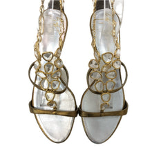 画像をギャラリービューアに読み込む, GIUSEPPE ZANOTTI ジュゼッペザノッティ ビジュー付 サンダル レザー ゴールド 6cmヒール サイズ38.5(25.5cm相当)【中古】 レディース
