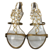 画像をギャラリービューアに読み込む, GIUSEPPE ZANOTTI ジュゼッペザノッティ ビジュー付 サンダル レザー ゴールド 6cmヒール サイズ38.5(25.5cm相当)【中古】 レディース
