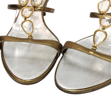 画像をギャラリービューアに読み込む, GIUSEPPE ZANOTTI ジュゼッペザノッティ ビジュー付 サンダル レザー ゴールド 6cmヒール サイズ38.5(25.5cm相当)【中古】 レディース

