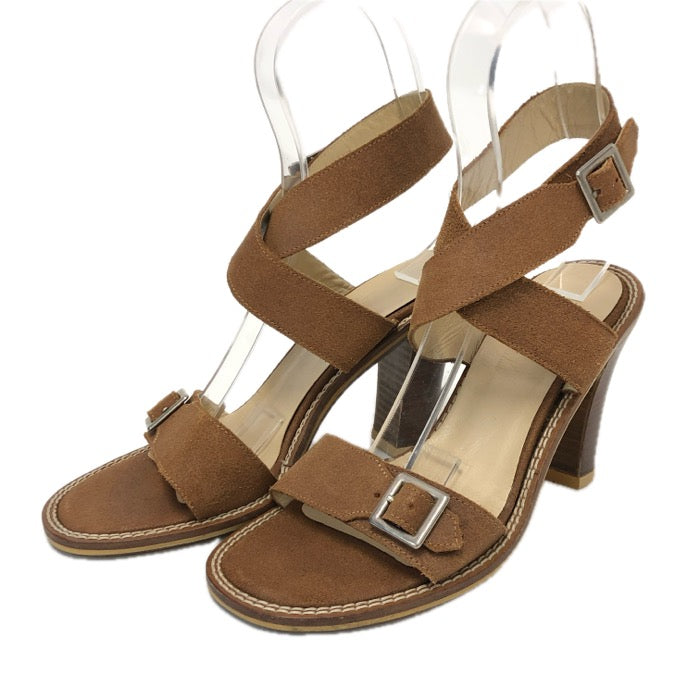 SPORTMAX スポーツマックス アンクルストラップ サンダル スウェード ブラウン 10.5cmヒール 24cm相当【中古】レディース