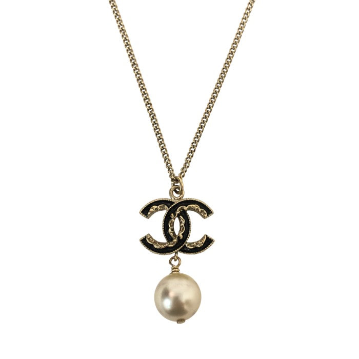 CHANEL シャネル ココマーク スイングパール ネックレス GP/フェイクパール ブラック B13C刻印【中古】レディース