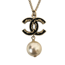 画像をギャラリービューアに読み込む, CHANEL シャネル ココマーク スイングパール ネックレス GP/フェイクパール ブラック B13C刻印【中古】レディース
