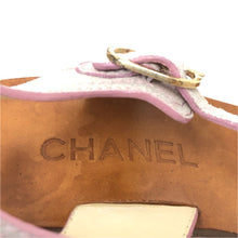 画像をギャラリービューアに読み込む, CHANEL シャネル チェーンストラップ ウッドヒール サンダル スウェード グレー 6cmヒール サイズ37.5(24cm相当)【中古】レディース
