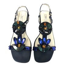 画像をギャラリービューアに読み込む, PRADA プラダ アンクルストラップ ビジュー サンダル ネイビー ローヒール サイズ38.5(25.5cm相当)【中古】 レディース
