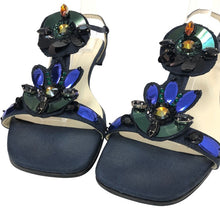 画像をギャラリービューアに読み込む, PRADA プラダ アンクルストラップ ビジュー サンダル ネイビー ローヒール サイズ38.5(25.5cm相当)【中古】 レディース
