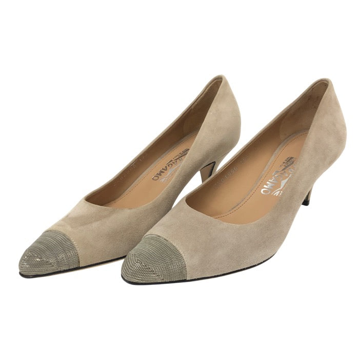 Salvatore Ferragamo フェラガモ ポインテッドトゥ パンプス スウェード グレージュ 6cmヒール サイズ7(24cm相当)【中古】【美品】レディース