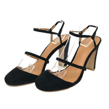 將圖片載入圖庫檢視器 PIPPICHIC ピッピシック ラウンドトゥ ストラップ サンダル スウェード ブラック 10cmヒール サイズ37.5(24.5cm相当)【中古】レディース
