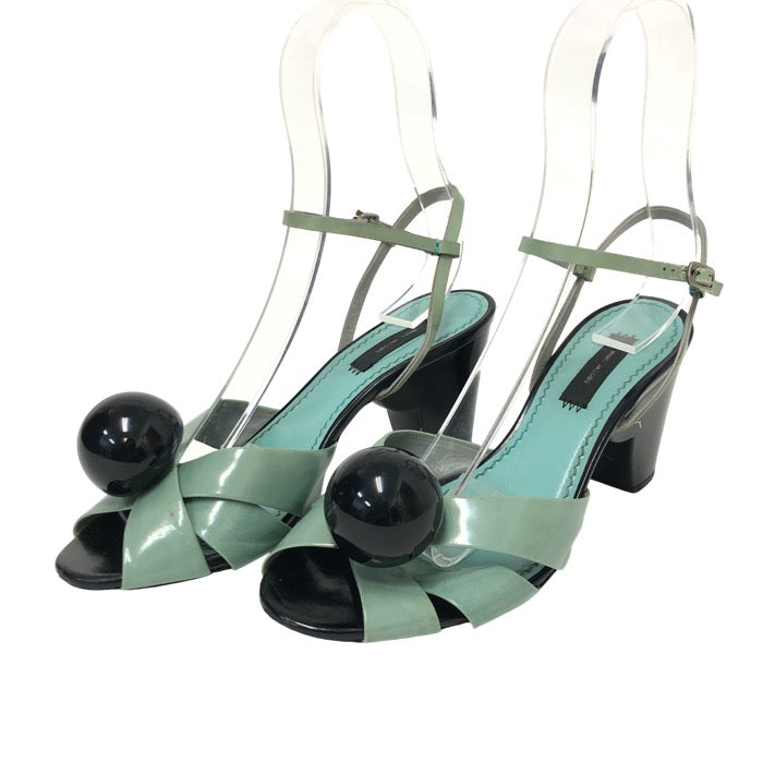 MARC JACOBS マークジェイコブス アンクルストラップ サンダル レザー グリーン 8cmヒール サイズ37.5(24.5cm相当)【中古】レディース