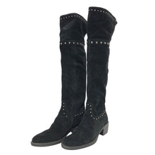 画像をギャラリービューアに読み込む, Karen Lips カレンリップス ハーフジップ スタッズ ロングブーツ スウェード ブラック 5cmヒール 24.5cm相当【中古】【新品同様】【美品】レディース
