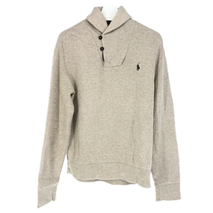 POLO RALPH LAUREN ポロ・ラルフローレン ショールカラー スウェットトレーナー エルボーパッチ ポニーロゴ刺しゅう コットン ベージュ L相当【中古】 メンズ