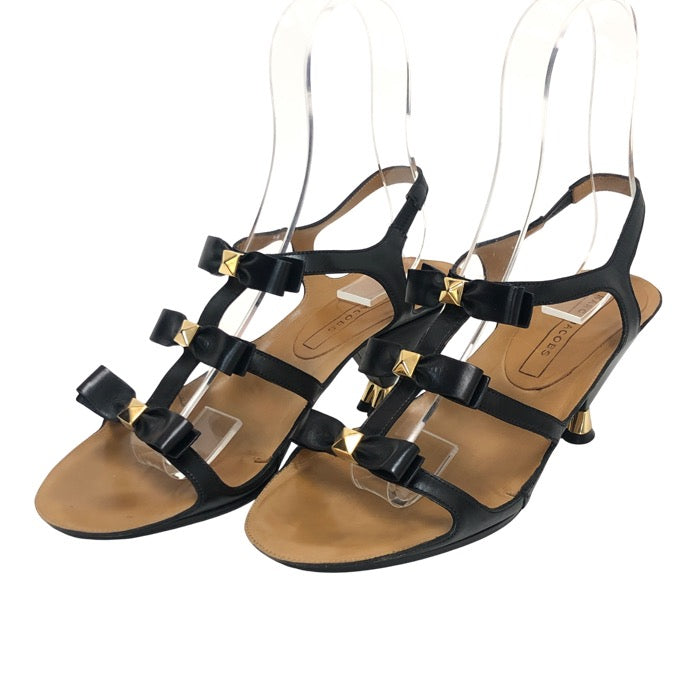 MARC JACOBS マークジェイコブス ハート型ヒール リボンサンダル レザー ブラック 7cmヒール サイズ38(25cm相当)【中古】レディース 大きいサイズ