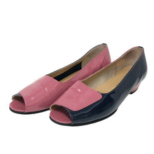 画像をギャラリービューアに読み込む, LANCEL ランセル オープントゥ パンプス パテントレザー ネイビー×ピンク 4cmヒール 24.5cm【中古】 レディース
