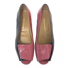 画像をギャラリービューアに読み込む, LANCEL ランセル オープントゥ パンプス パテントレザー ネイビー×ピンク 4cmヒール 24.5cm【中古】 レディース
