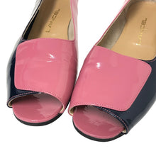 画像をギャラリービューアに読み込む, LANCEL ランセル オープントゥ パンプス パテントレザー ネイビー×ピンク 4cmヒール 24.5cm【中古】 レディース

