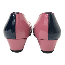 画像をギャラリービューアに読み込む, LANCEL ランセル オープントゥ パンプス パテントレザー ネイビー×ピンク 4cmヒール 24.5cm【中古】 レディース

