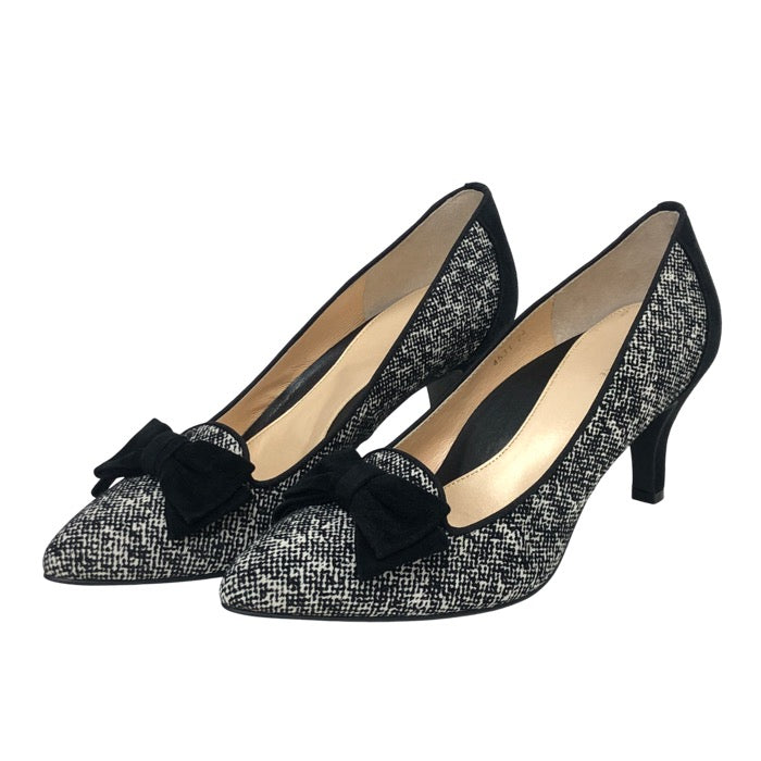 Pitti ピッティ ポインテッドトゥ リボン パンプス スウェード ブラック 7cmヒール 24cm【中古】【新品同様】【美品】レディース