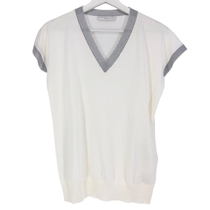 FABIANA FILIPPI ファビアナ フィリッピ Vネック 半袖 ニット(フレンチスリーブ) コットン ホワイト IT38(S-M相当)【中古】【新品同様】【美品】レディース