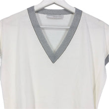 画像をギャラリービューアに読み込む, FABIANA FILIPPI ファビアナ フィリッピ Vネック 半袖 ニット(フレンチスリーブ) コットン ホワイト IT38(S-M相当)【中古】【新品同様】【美品】レディース
