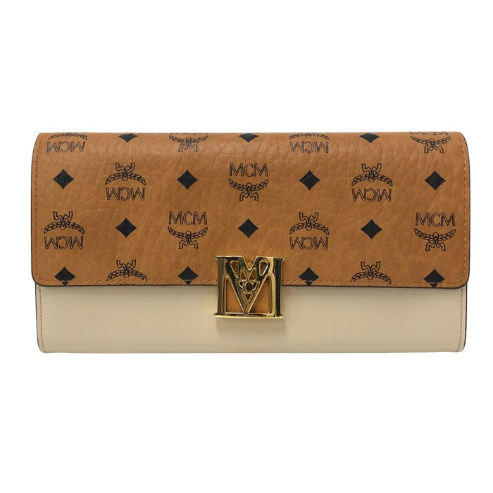 MCM エムシーエム チェーンウォレット Travia ヴィセトス レザーミックス ベージュ×ブラウン クロスボディ対応【中古】【美品】レディース