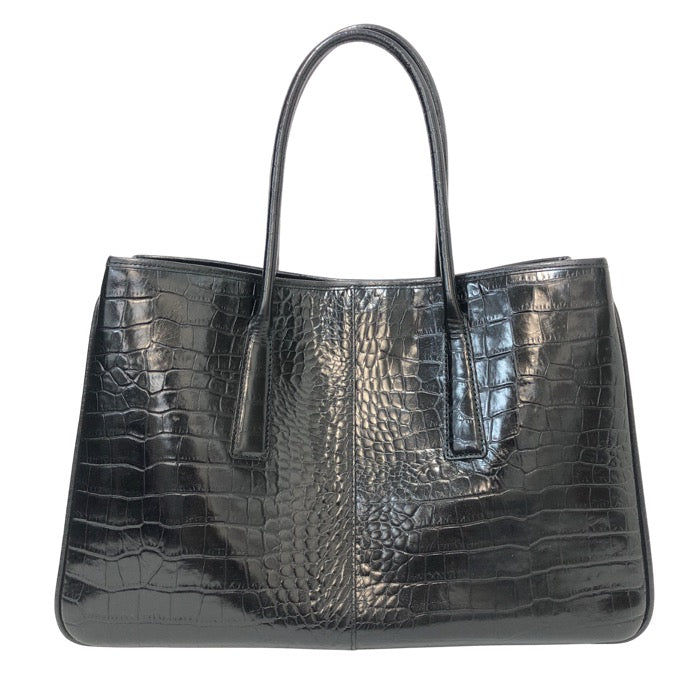 Les sacs Adam ルサックアダム クロコ型押し トートバッグ レザー ブラック ビジネストート【中古】 レディース