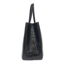 画像をギャラリービューアに読み込む, Les sacs Adam ルサックアダム クロコ型押し トートバッグ レザー ブラック ビジネストート【中古】 レディース
