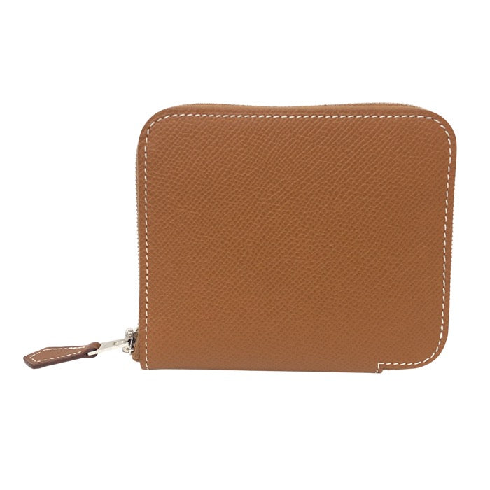 HERMES エルメス アザップ シルクイン コンパクト 二つ折り財布 レザー ゴールド（キャメル系）シルバー金具 W刻印【中古】【新品同様】【美品】レディース