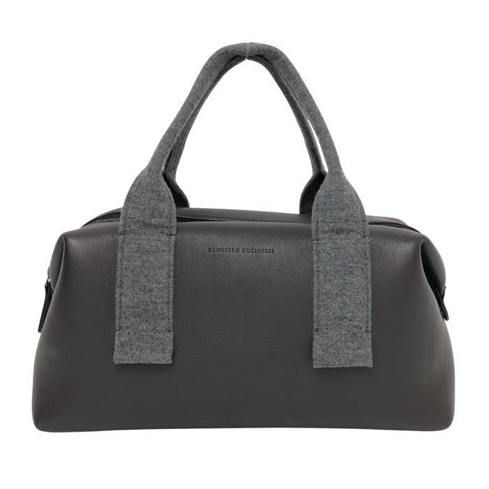 Brunello Cucinelli ブルネロクチネリ ハンドバッグ ミニボストンバッグ レザー×フェルト ダークブラウン【中古】 レディース