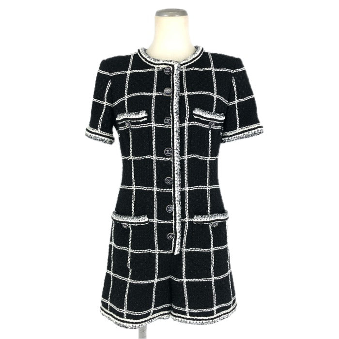 CHANEL シャネル ツイード ジャンプスーツ ココマークボタン P64168V49039 ブラック×ホワイト サイズ34(XS-S相当)【中古】レディース